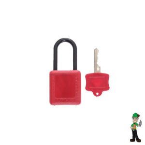 CADEADO SEG. PLASTICO VERMELHO C/HASTE 6,3MMX38MM